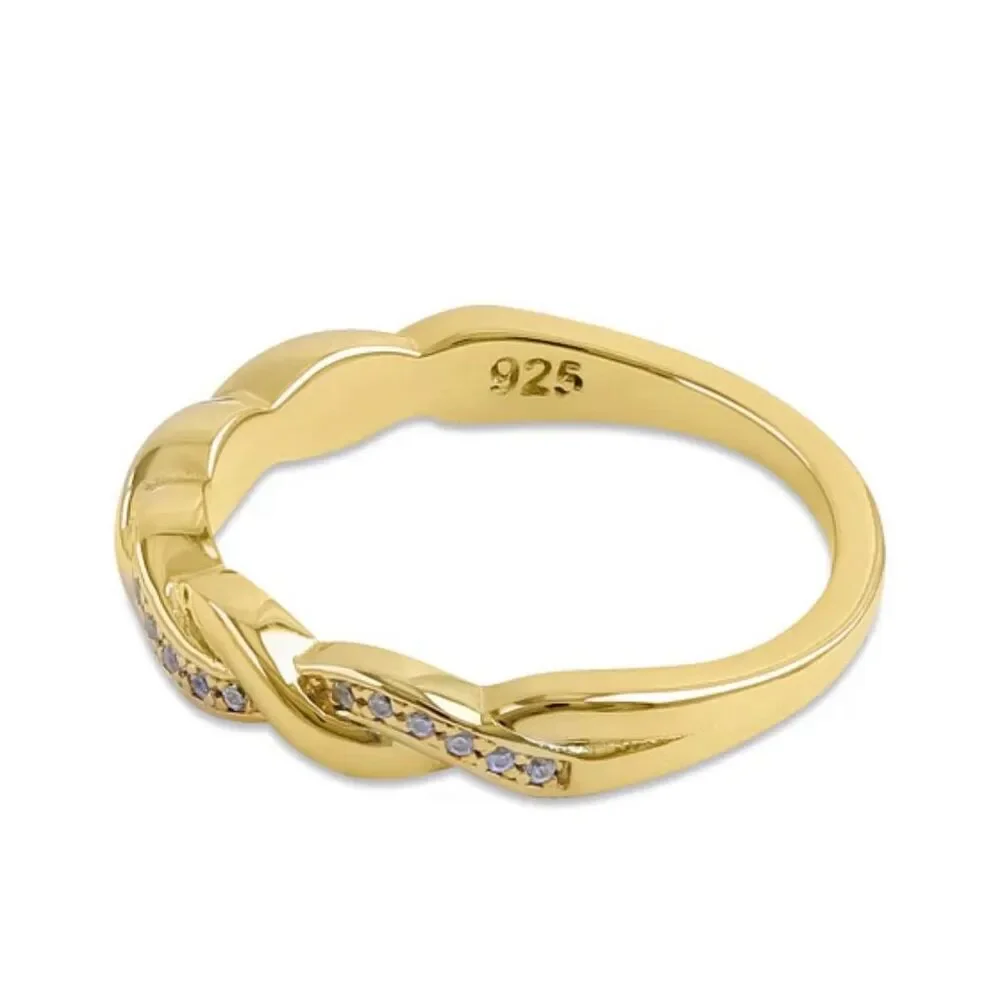 14k Gold Braided CZ Stacker Wedding Engagement Dainty Band Ring Size 6